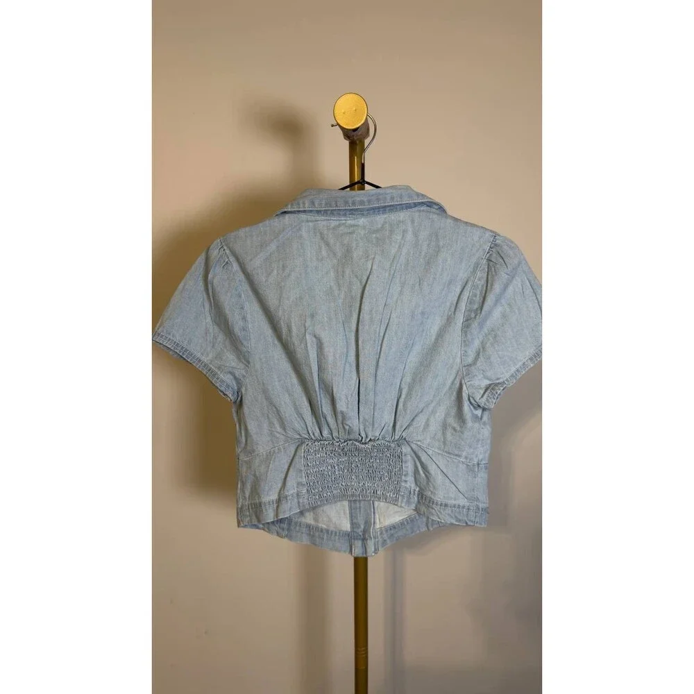 Free People Easy Does It Crop Cotton Button-Up Top Ice Crush S/P NWT $45